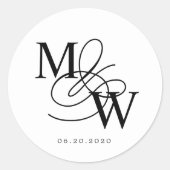 Luxe Typografie Bruiloft Monogram Ronde Sticker (Voorkant)
