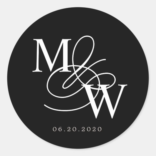 Luxe Typografie Bruiloft Monogram Ronde Sticker (Voorkant)