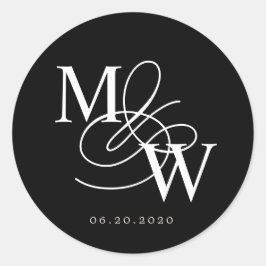 Luxe Typografie Bruiloft Monogram Ronde Sticker