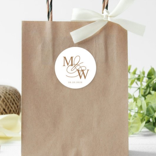 Luxe Typografie Bruiloft Monogram Ronde Sticker
