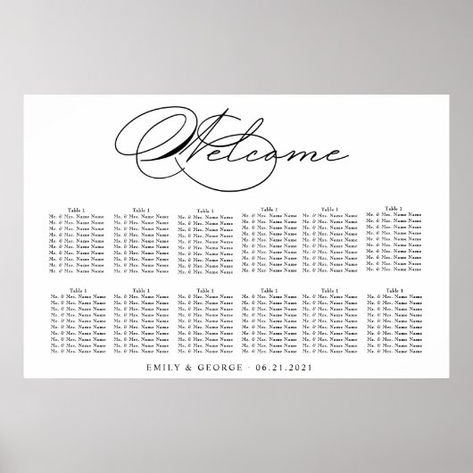 Luxe Typografie Bruiloft Zitkaarten Poster (Voorkant)