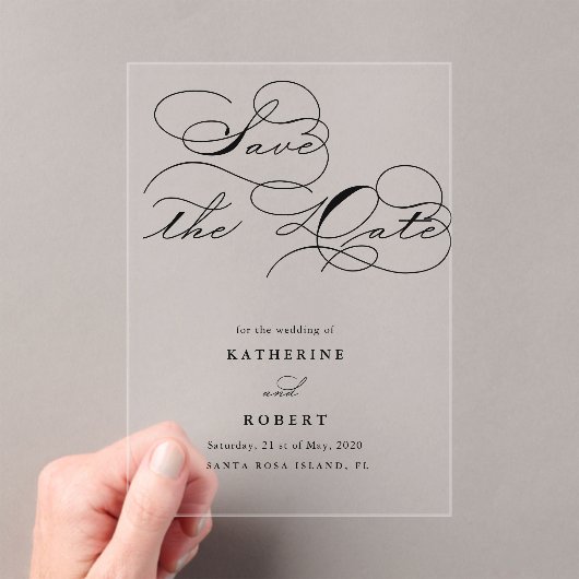 Luxe typografie budget save the date acryl uitnodigingen (Insitu (Draagbaar))