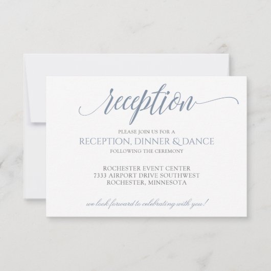 Luxe Typografie Receptie Kaart | Dusty Blue Grey (Voorkant)