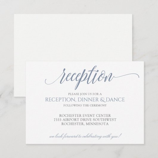 Luxe Typografie Receptie Kaart | Dusty Blue Grey (Voorkant / Achterkant)
