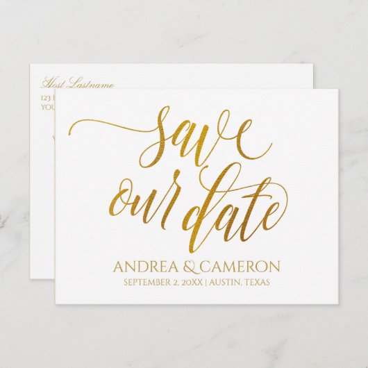 Luxe Typografie Save-the-Date Briefkaart | Faux Fo (Voorkant / Achterkant)