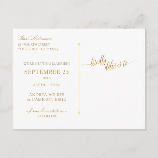 Luxe Typografie Save-the-Date Briefkaart | Faux Fo (Achterkant)
