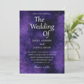 luxe uitnodigingen voor een zwarte en paarse bruil (Staand voorkant)