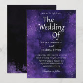 luxe uitnodigingen voor een zwarte en paarse bruil (Voorkant / Achterkant)