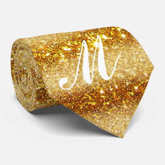 Luxe uw Monogram Gold Glitter Modern Stropdas (Opgerold)