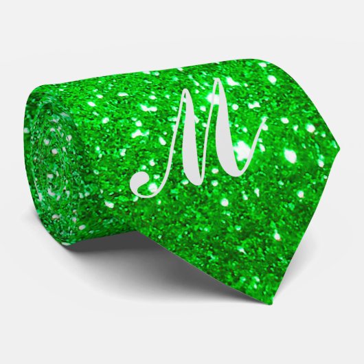 Luxe uw monogram Gold Green Glitter Modern Stropdas (Opgerold)