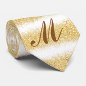 Luxe uw Monogram Gold White Glitter Modern Stropdas (Opgerold)