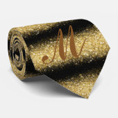 Luxe uw zwart monogram Glitter Modern Stropdas (Opgerold)
