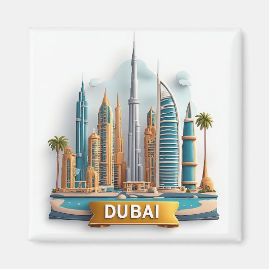 🧲 Luxe Vakantiebestemming Dubai Herinnering 🌆 Magneet (Voorkant)