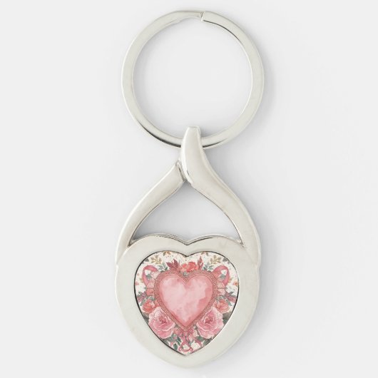 Luxe, Valentijn, Liefde Roze Hart, Bloemen Patroon Sleutelhanger (Voorkant)