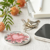 Luxe, Valentijn, Roze Hart Liefde , Bloemen Patroo Sleutelhanger (Zijkant)