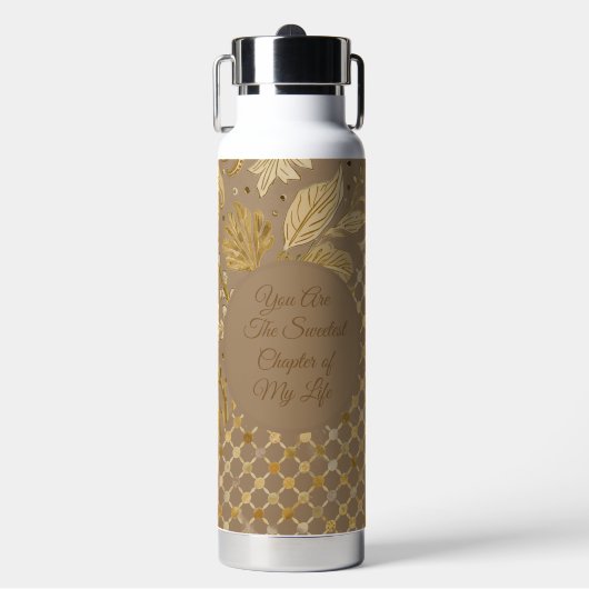 Luxe, Valentijnsdag, Gouden Bloemen, Pixels  Waterfles (Voorkant)
