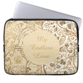 Luxe,Valentijnsdag,Lieve Gouden Bloemen Patroon Laptop Sleeve