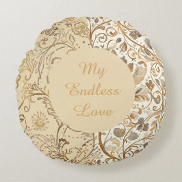 Luxe,Valentijnsdag,Lieve Gouden Bloemen Patroon Rond Kussen