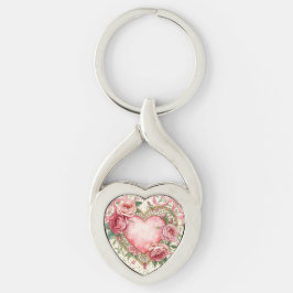 Luxe, Valentijnsdag, Roze Hart en Bloemen Sleutelhanger