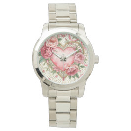 Luxe, Valentijnsdag, Roze Hart en Bloemen van Lief Horloge