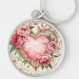 Luxe, Valentijnsdag, Roze Hart en Bloemen van Lief Sleutelhanger