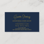 Luxe Vastgoed Marine Blauw Goud Script Visitekaartje (Achterkant)