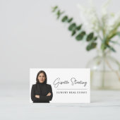 Luxe Vastgoed Wit Zwart Script Visitekaartje (Staand voorkant)