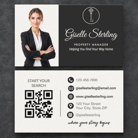 Luxe vastgoedbeheerder Neutrale foto QR-code Visitekaartje