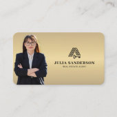 Luxe vastgoedmakelaar foto QR-code gouden metaal Visitekaartje (Voorkant)