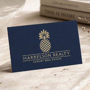 Luxe Vastgoedmakelaar Gouden Ananas Logo Marinebla Visitekaartje