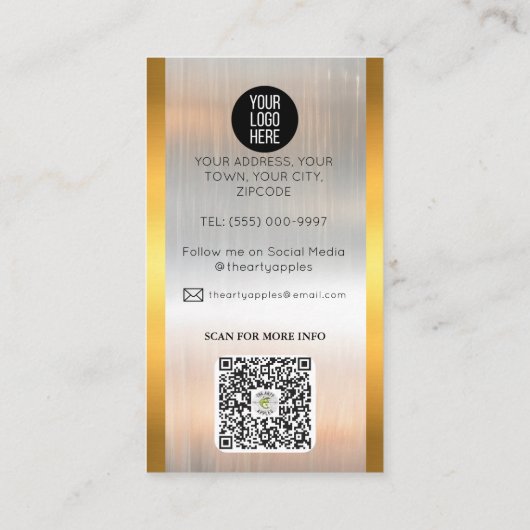 Luxe Vastgoedmakelaar zilver Metallic Gold Visitekaartje (Achterkant)