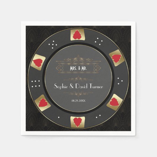 Luxe Vegas Gold Casino Poker Chip Wedding Servet (Voorkant)