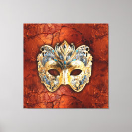 Luxe Venetiaans masker op rood-roest achtergrond Canvas Afdruk