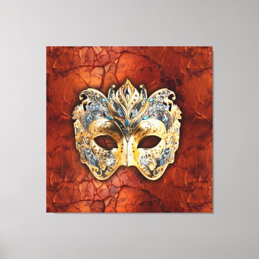 Luxe Venetiaans masker op rood-roest achtergrond Canvas Afdruk (Voorkant)