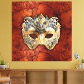 Luxe Venetiaans masker op rood-roest achtergrond Canvas Afdruk (Insitu (Woonkamer))