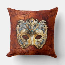 Luxe Venetiaans masker op rood-roest achtergrond Kussen