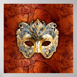 Luxe Venetiaans masker op rood-roest achtergrond Poster
