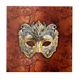 Luxe Venetiaans masker op rood-roest achtergrond Tegeltje