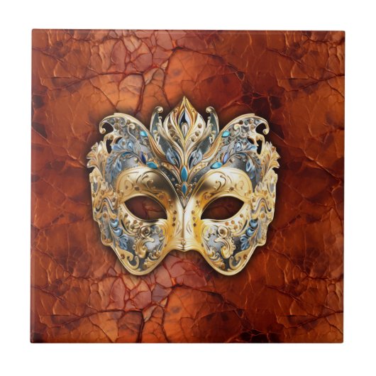 Luxe Venetiaans masker op rood-roest achtergrond Tegeltje (Voorkant)