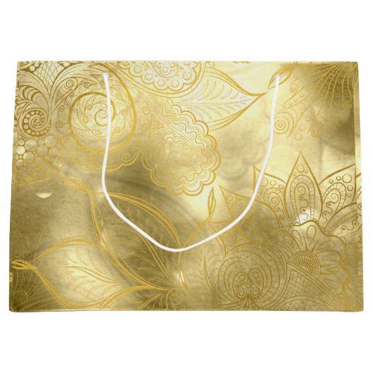 Luxe verfijnd goud feestelijk groot cadeauzakje (Voorkant)