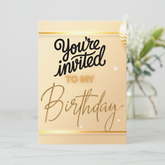 Luxe verjaardagsuitnodiging - Stijlvol script en 3 Kaart (Staand voorkant)