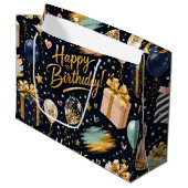 Luxe Verjaardagsviering Patroon Groot Cadeauzakje (Voorkant Gekanteld)