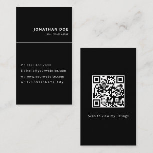 Luxe Vertical Zwart QR Code Makelaar  Visitekaartje