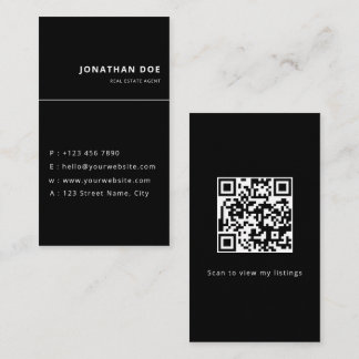 Luxe Vertical Zwart QR Code Makelaar  Visitekaartje