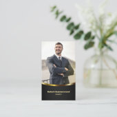 Luxe Verticale Makelaar Foto Zwart Goud Visitekaartje (Staand voorkant)