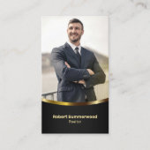Luxe Verticale Makelaar Foto Zwart Goud Visitekaartje (Voorkant)