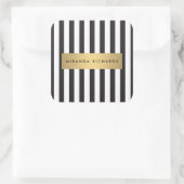 Luxe Vet Zwart-Wit Gestreepte met Gouden Balk Vierkante Sticker (Tas)