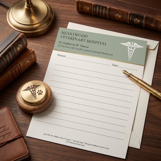Luxe Veterinaire Kliniek Briefhoofd DVM Caduceus (Luxury Veterinary Clinic Letterhead DVM Caduceus Editable)
