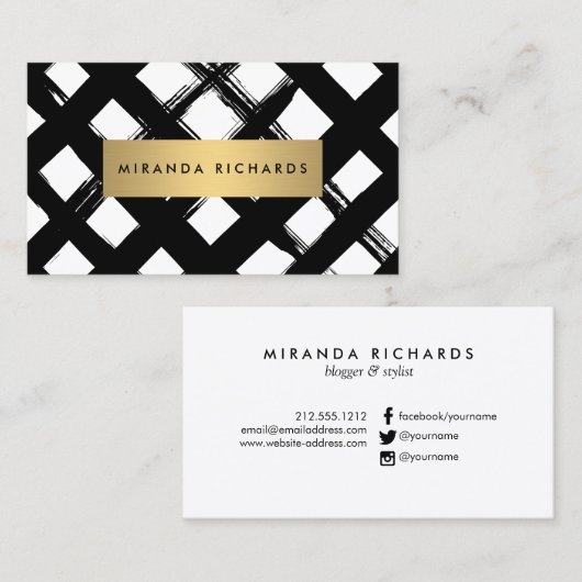 Luxe vetgedrukte penseelstreken met sociale media visitekaartje (Voorkant / Achterkant)