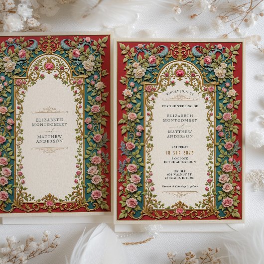 Luxe Victoriaans bruiloft roze rozen  Kaart